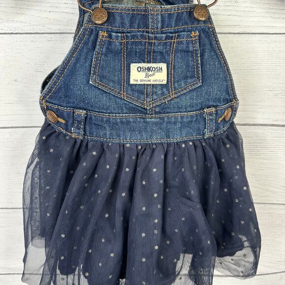 Osh Gosh B'gosh Baby Girls size 9M Tulle Vestbak Bib Overall Dress Blue - Picture 3 of 4